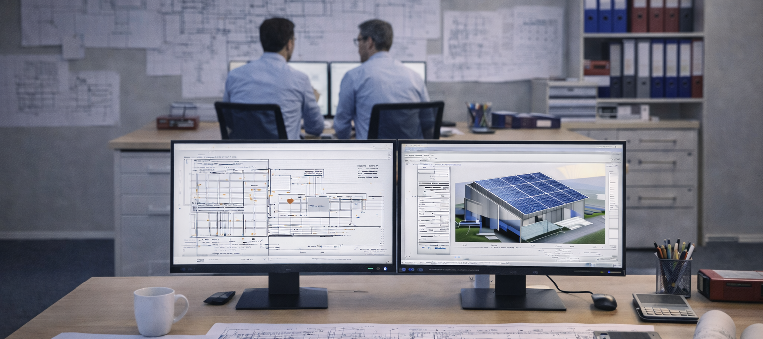 Design of a photovoltaic system on screens and technical documents