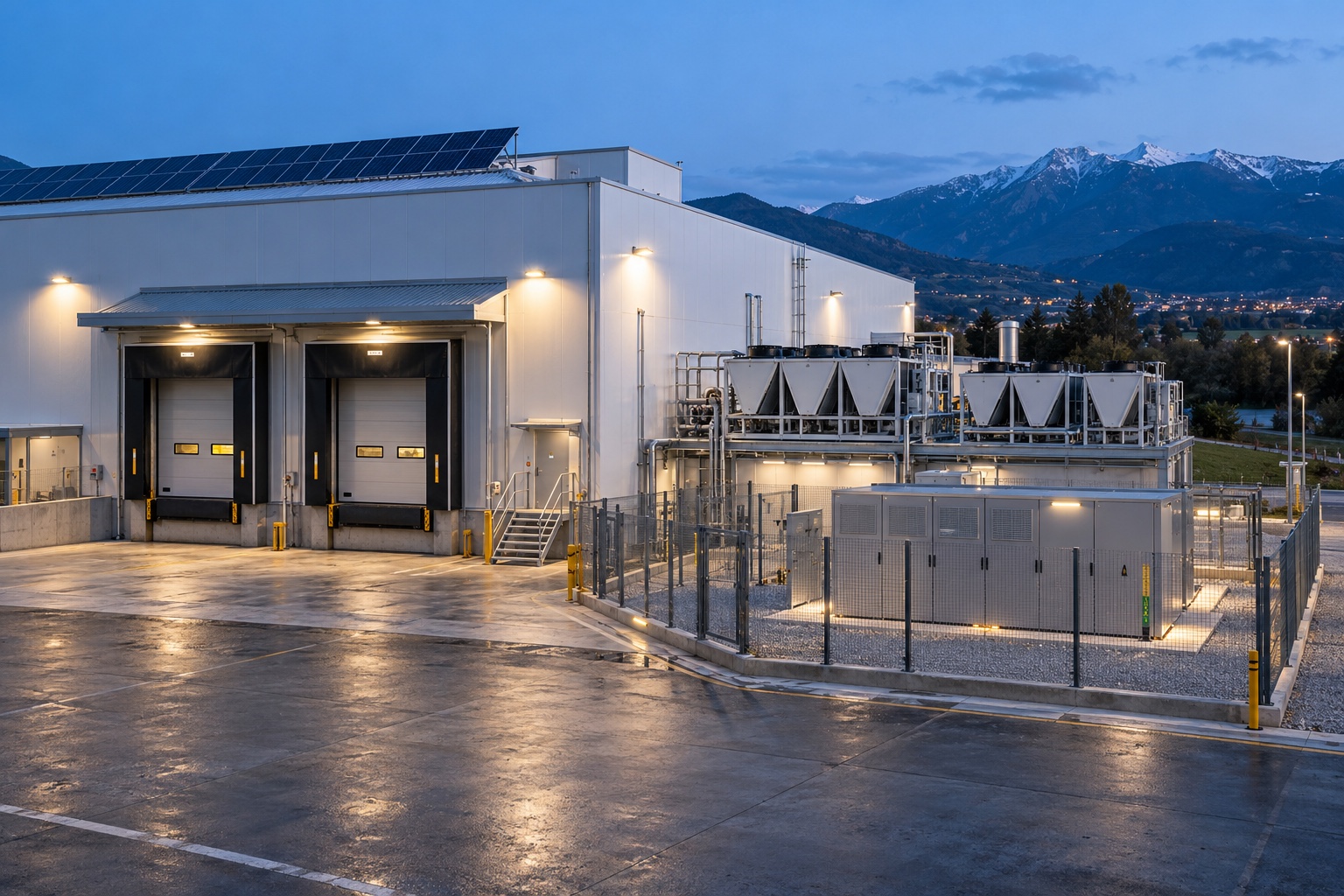 Stabilimento refrigerato con area tecnica dedicata e accumulo industriale