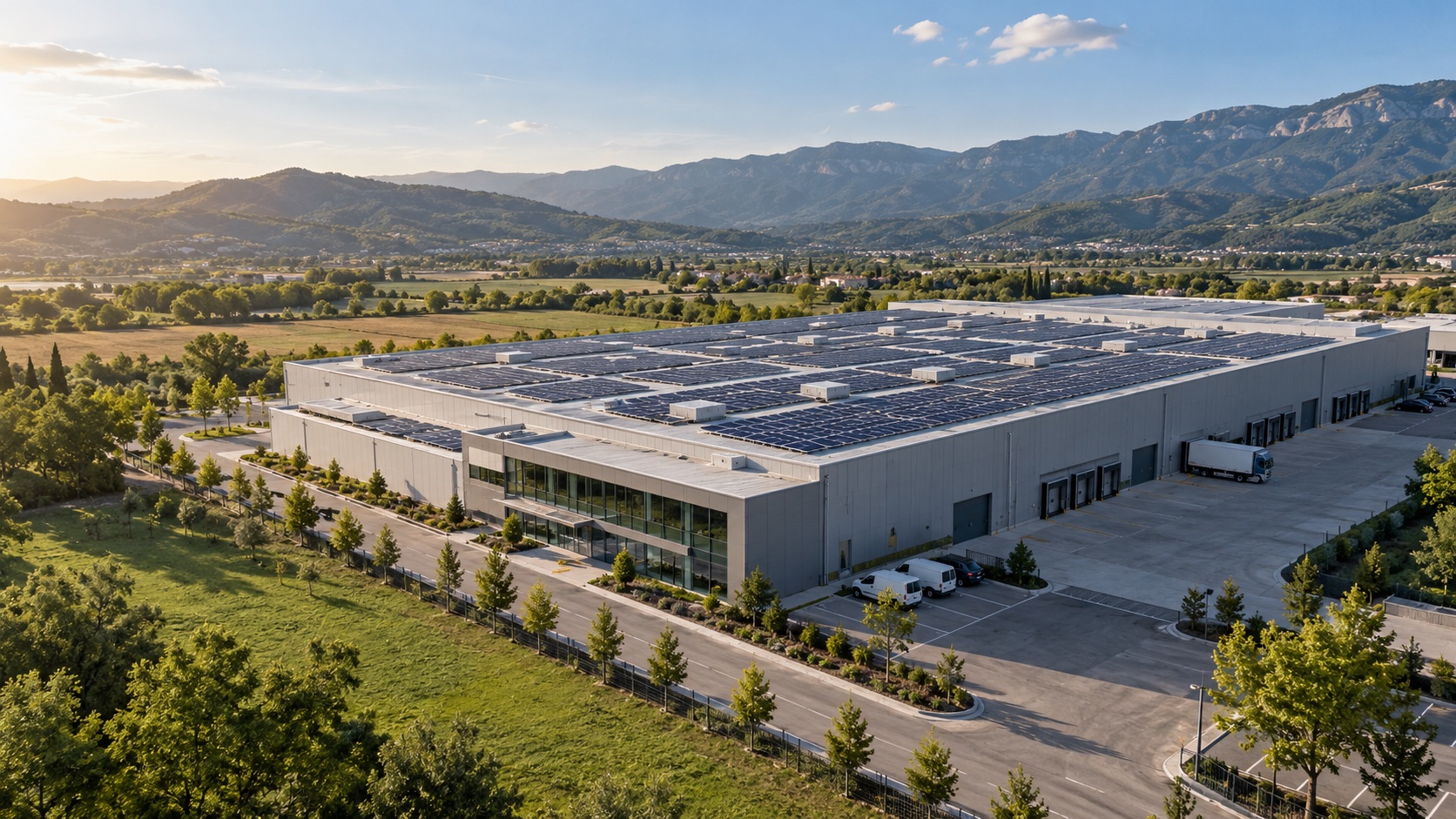 Stabilimento industriale con moduli fotovoltaici installati sulla copertura