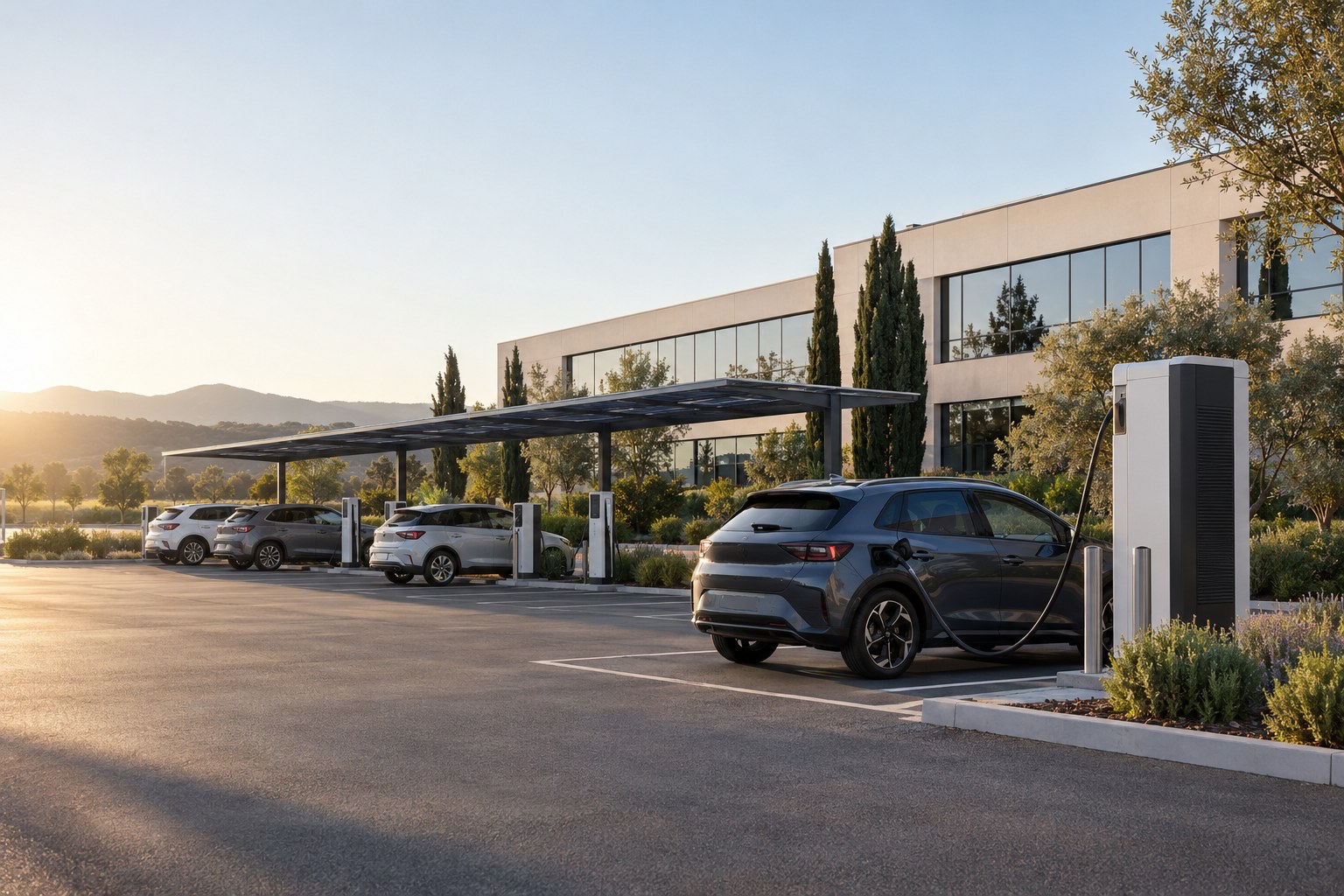 Parcheggio aziendale con colonnine AC e DC e coperture fotovoltaiche